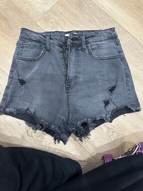 Forever 21 Black High-Waist Distressed Denim Shorts